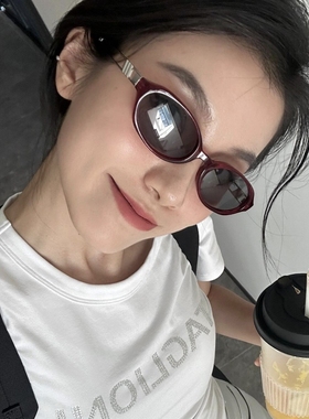 3分月光 欧美复古椭圆形小框太阳眼镜女高级感防紫外线街拍墨镜女