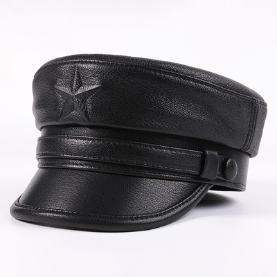 真皮帽子男女山羊皮韩版秋冬季机车鸭舌平顶帽时尚休闲报童哈雷帽