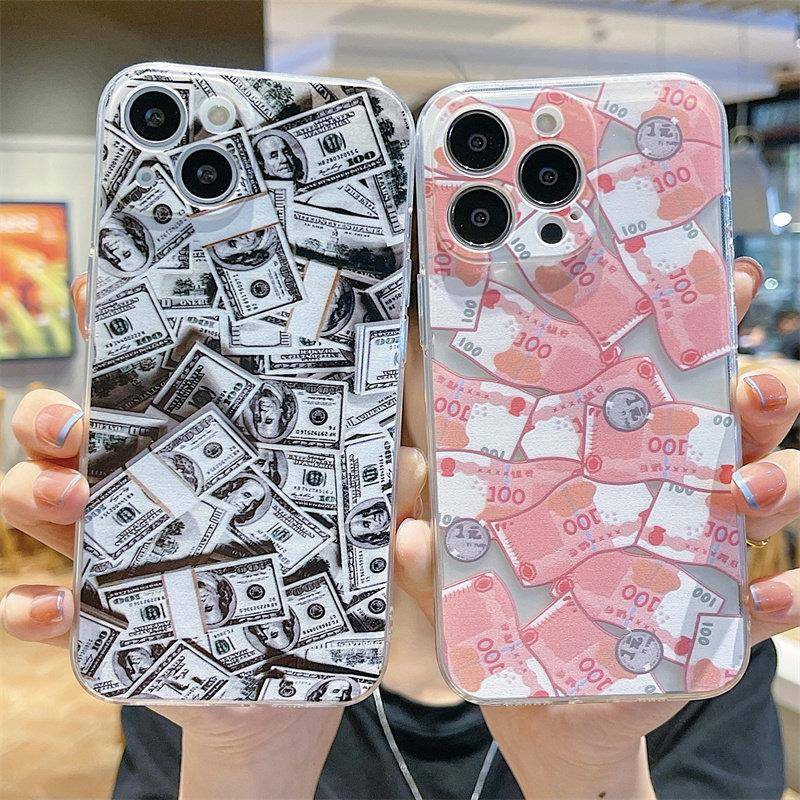 100元人民币手机壳苹果16手机壳13/15iPhone14pro硅胶11软XS全包XR情侣防摔透明美钞xsmax创意M