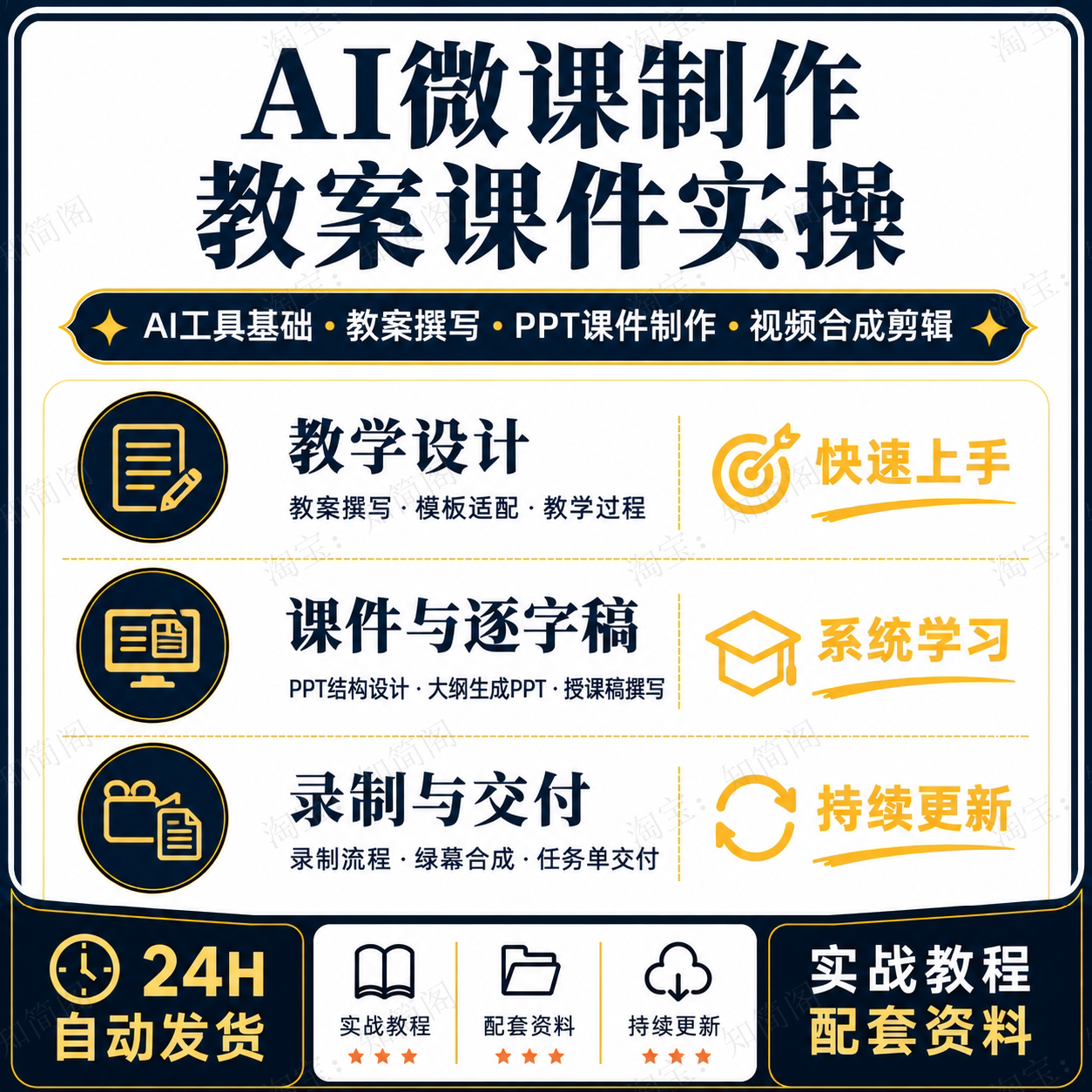 AI微课制作零基础教案PPT逐字稿视频剪辑闲鱼淘宝流程实操课程