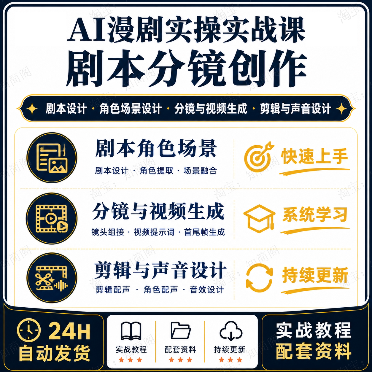 AI漫剧制作课程脚本设计角色场景分镜视频生成剪辑配声实操教程