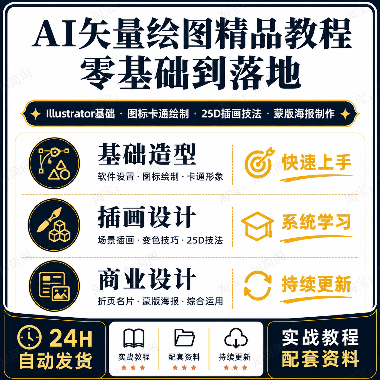 AI矢量绘图课程图标卡通2.5D插画海报Illustrator零基础实用技法