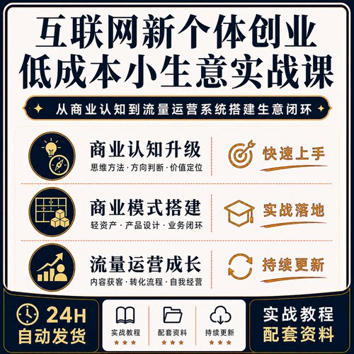 互联网新个体创业课程低成本小生意商业模式流量实战成长全套教程