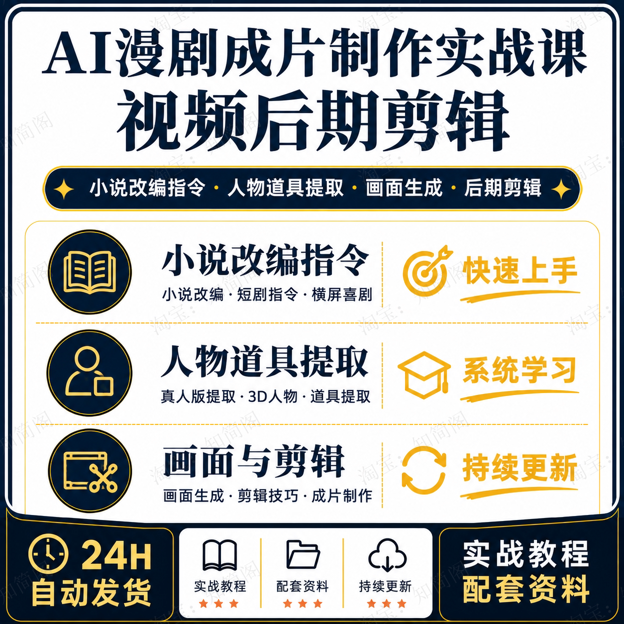 AI漫剧成片制作课小说改编人物道具提取画面生成后期剪辑指令资料