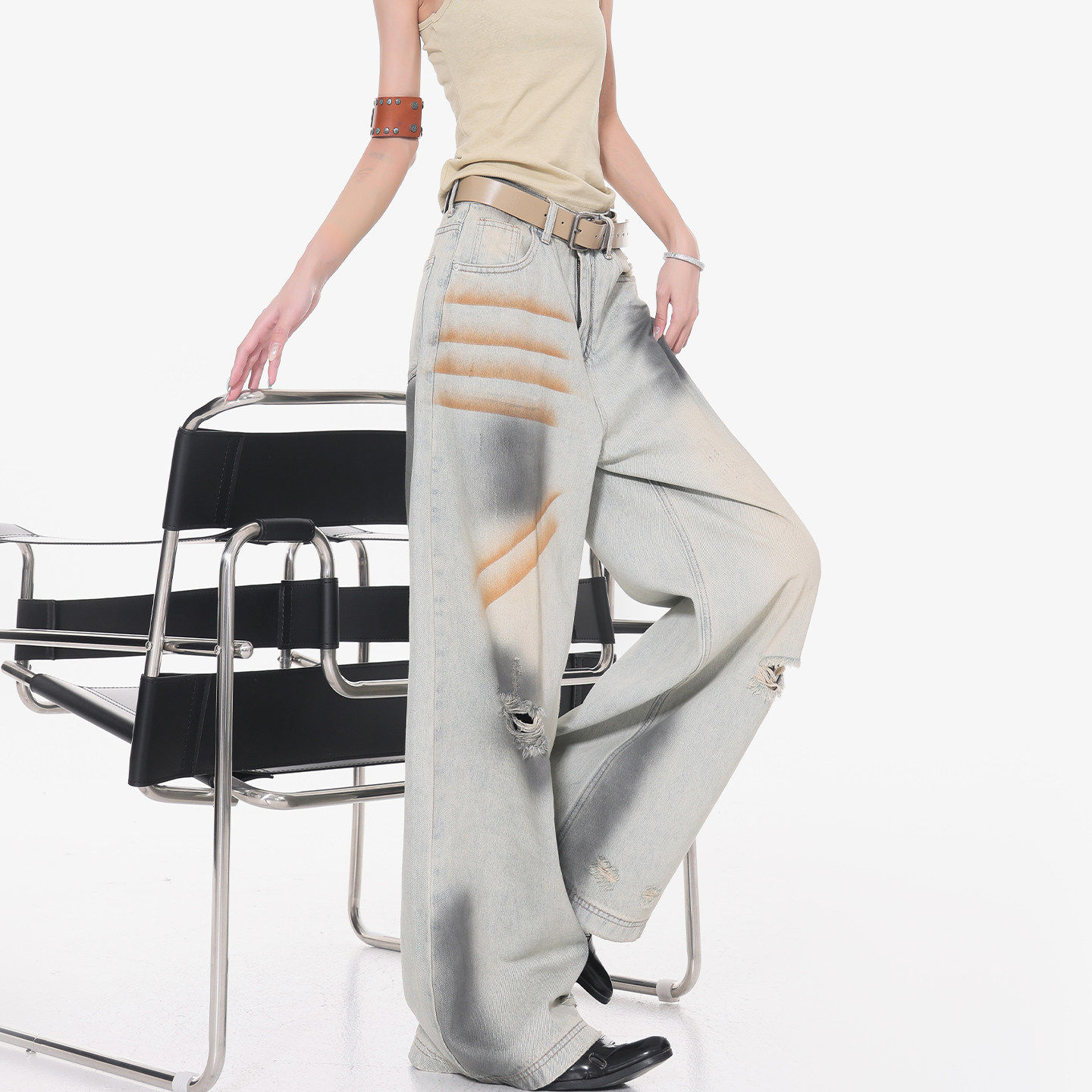 KEN STUDIO高街破洞做旧水洗牛仔裤女夏季新款高腰宽松显瘦阔腿裤,女装/女士精品,牛仔裤,淘宝优惠券,粉丝福利购,淘宝优惠卷