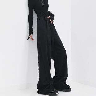 阔腿裤 KEN 女松紧腰抽绳腰带运动裤 黑色阔腿休闲裤 STUDIO秋冬新款
