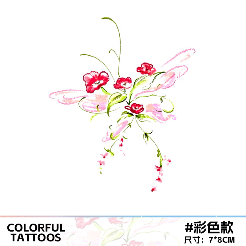 蔷薇花蝴蝶 彩色纹身贴新款氛围感防水唯美彩绘可洗ins风纯欲贴纸