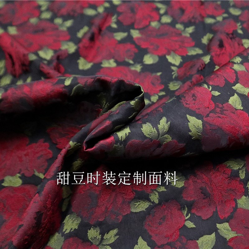 复古优雅b玫瑰立体色织提花连衣裙子西装外套时装面料织锦暗纹布