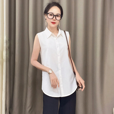 莱卡棉无袖衬衫女打底叠