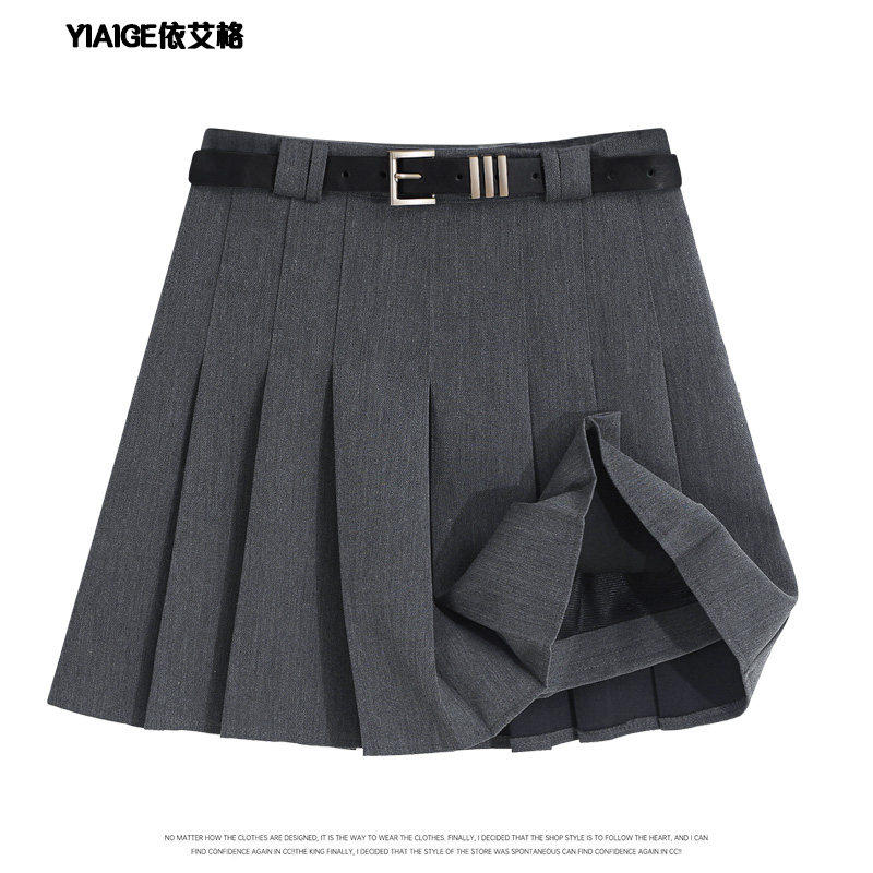 灰色百褶裙女短裙夏季秋冬2025新款小个子高腰包臀西装a字半身裙