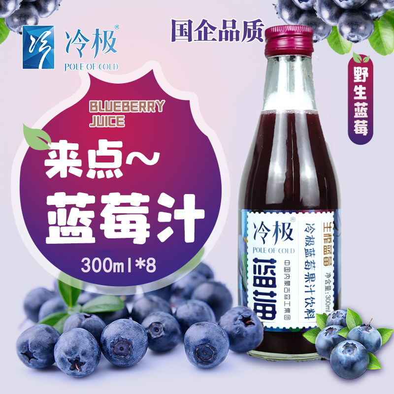 冷极蓝莓果汁饮料富含花青素300ml*8瓶一箱果蔬汁饮品好喝含果肉