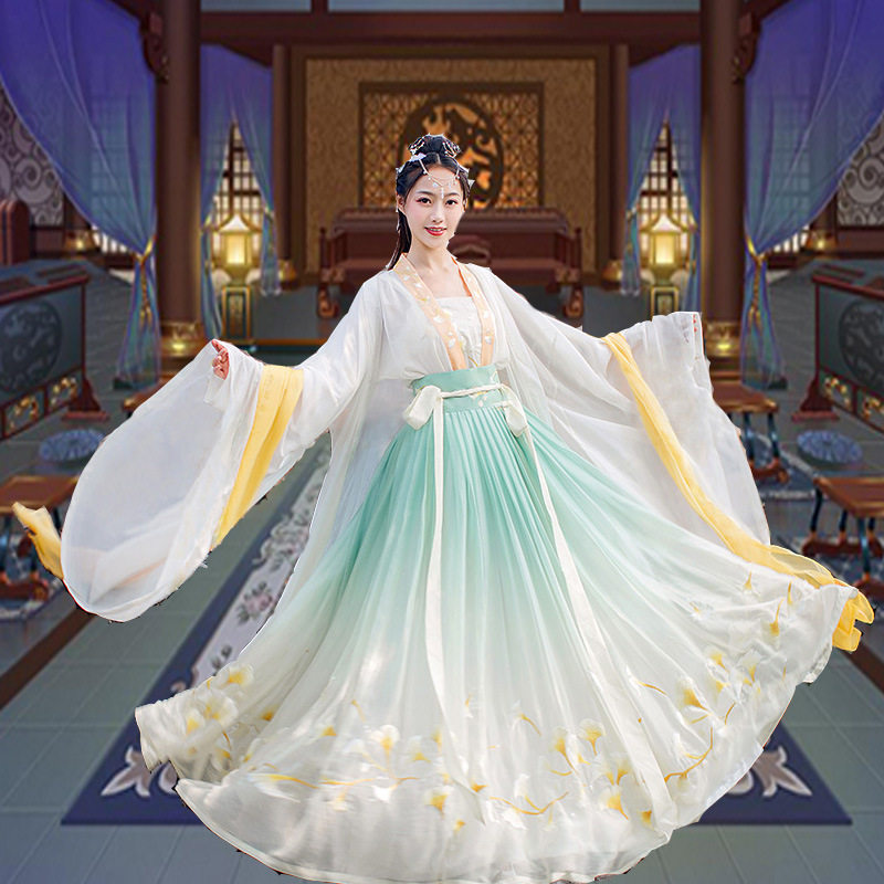 古装出租整套租赁汉服节走秀文艺演出舞台舞蹈服广袖超仙飘逸束腰