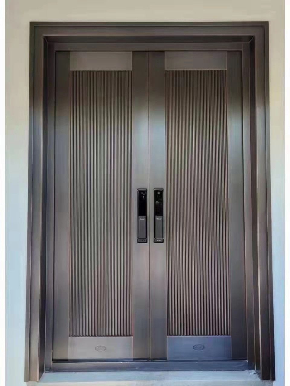 新款简约铜门商品房进户对开门纯铜子母门现代双开门智能入户门深