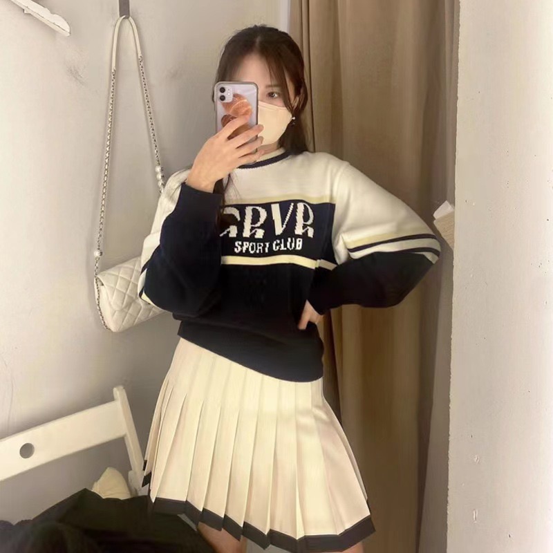 韩国东大门小众GROVE秋冬新款女装早秋上衣宽松复古针织衫毛衣