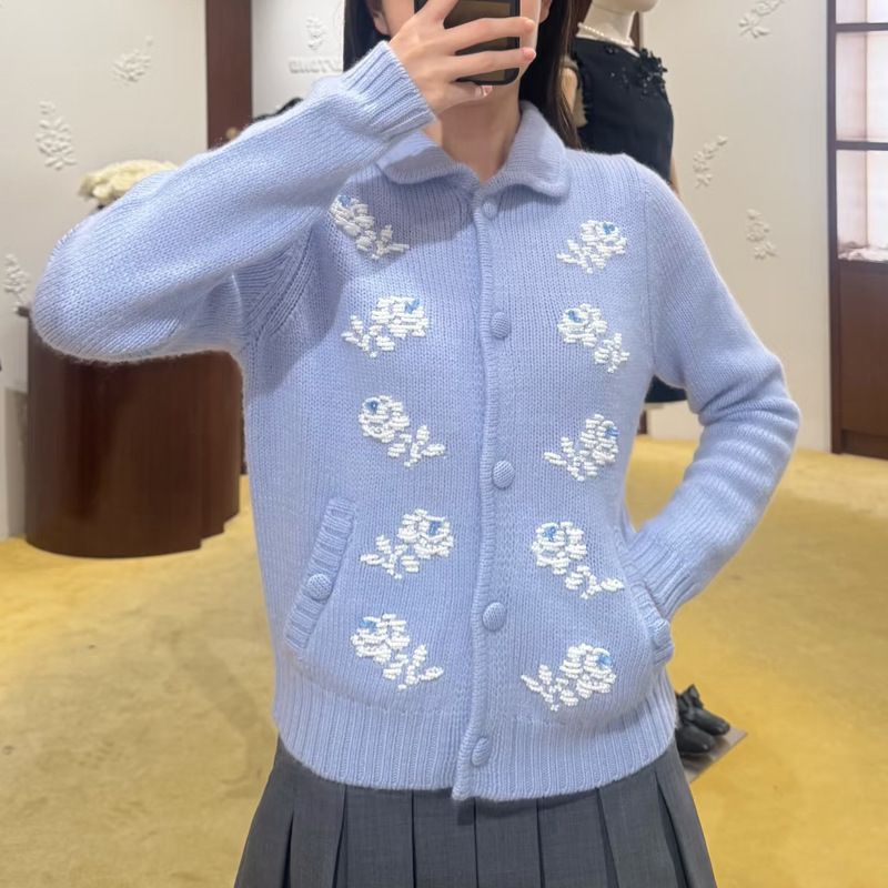 【高版本】SST粗棒加厚毛衣十字绣串珠花朵单排扣针织开衫shushu