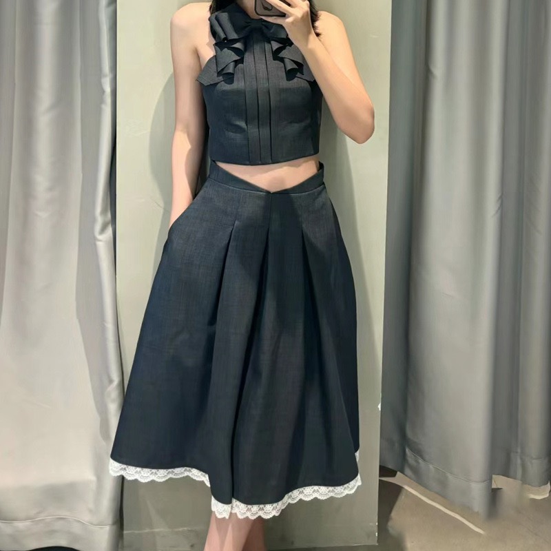 新款学院风气质低腰A型蕾丝shushu花边伞百搭半身裙女tong长裙