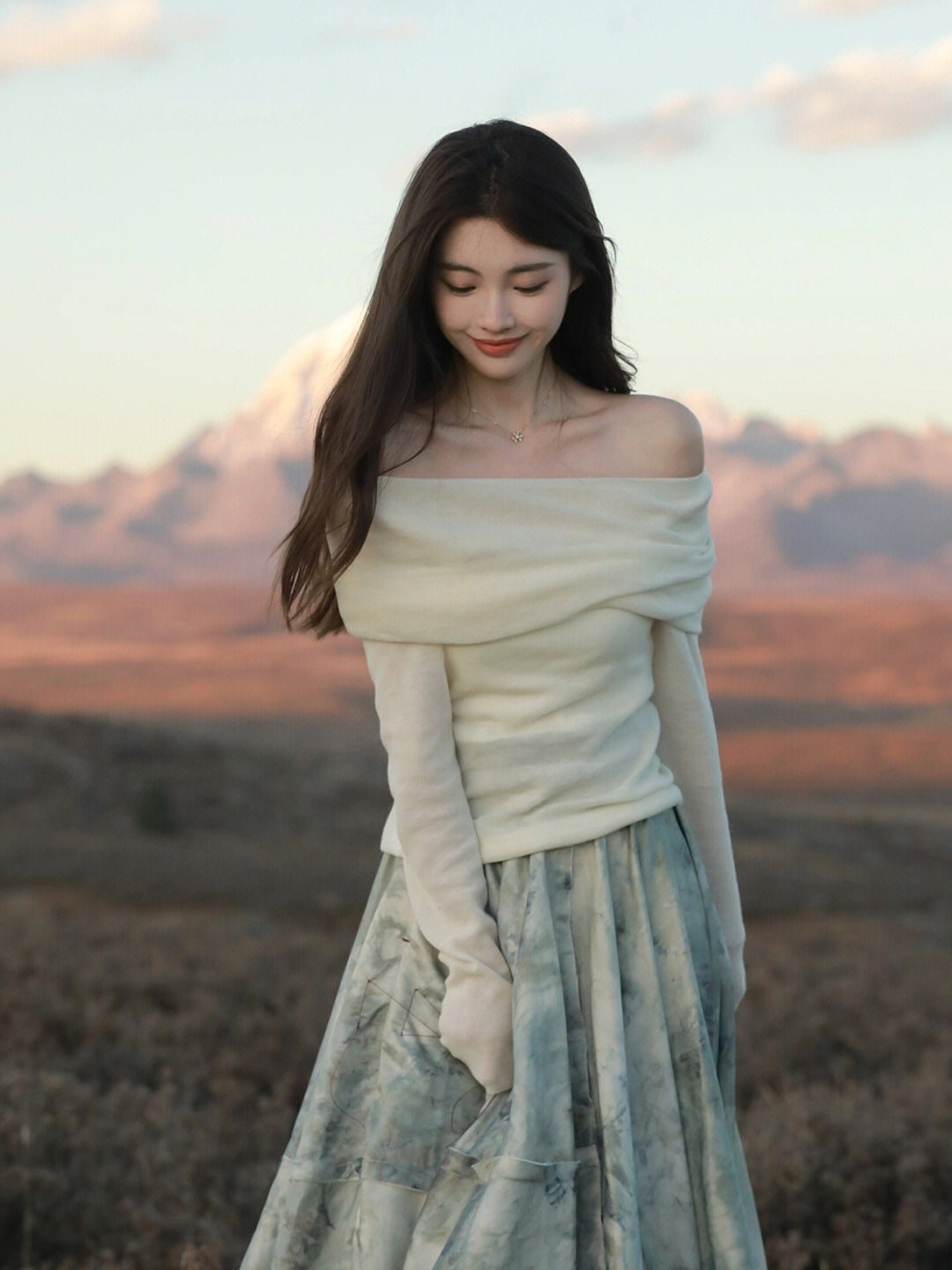 高定版swaying水溶绵羊毛一字肩