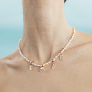 PEARLONA米形巴洛克珍珠字母DIY项链金色趣味组合字母吊坠