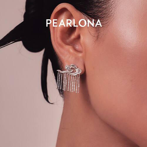 PEARLONA磐石云松祥云流苏莫桑石银耳钉银饰女新中式耳饰S925银