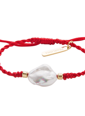 PEARLONA幸运红绳手链女士手串巴洛克珍珠手环新年转运手饰25年