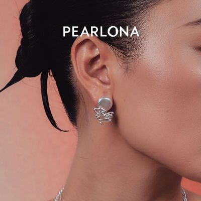 PEARLONA磐石云松祥云明月巴洛克珍珠银耳钉新中式银饰张靓颖同款