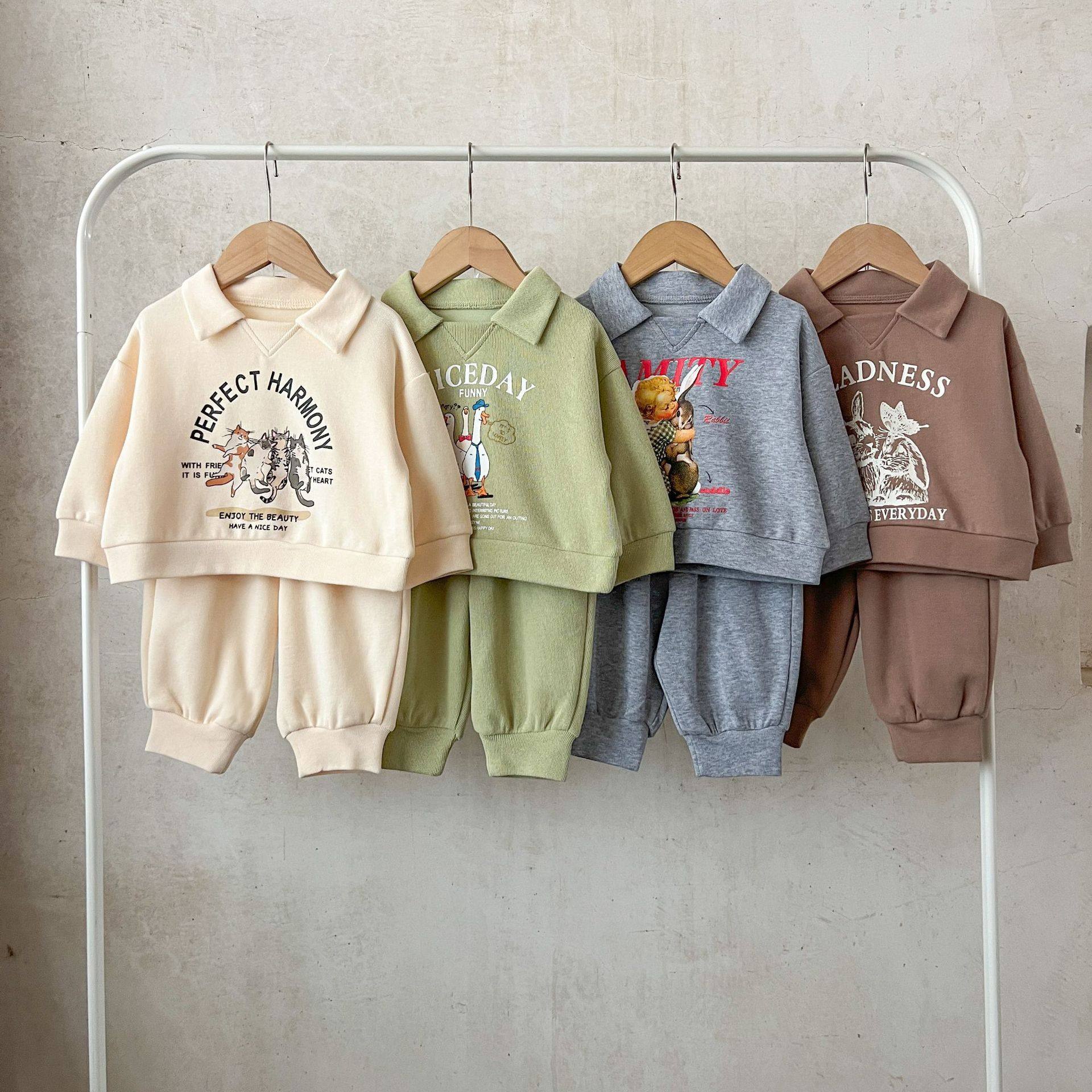 全棉纯棉ins韩版男女童宝宝纯棉春秋季卡通印花两件套装加厚宽松,童装/婴儿装/亲子装,儿童运动套装,淘宝优惠券,粉丝福利购,淘宝优惠卷