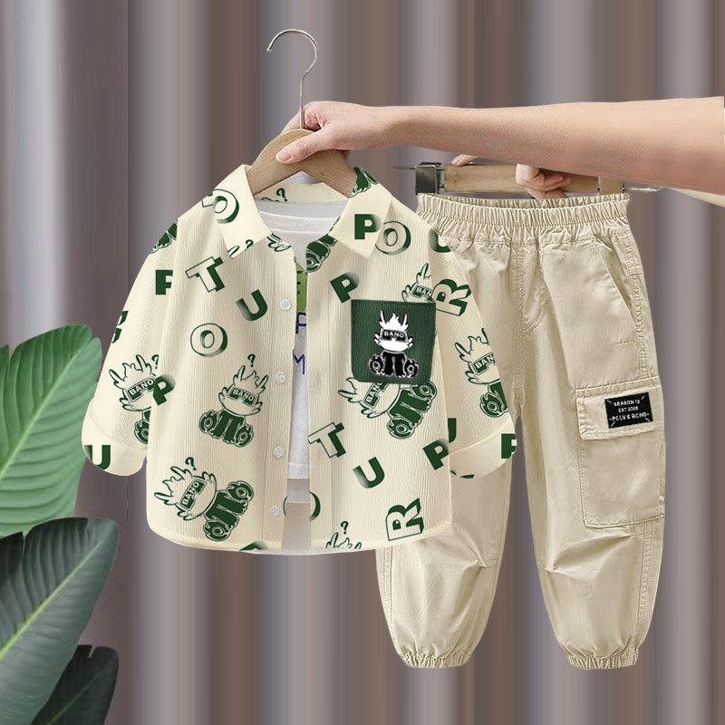 儿童炸街韩版衬衫外套两件套男童纯棉秋装套装春秋季新款中小童装,童装/婴儿装/亲子装,套装,淘宝优惠券,粉丝福利购,淘宝优惠卷