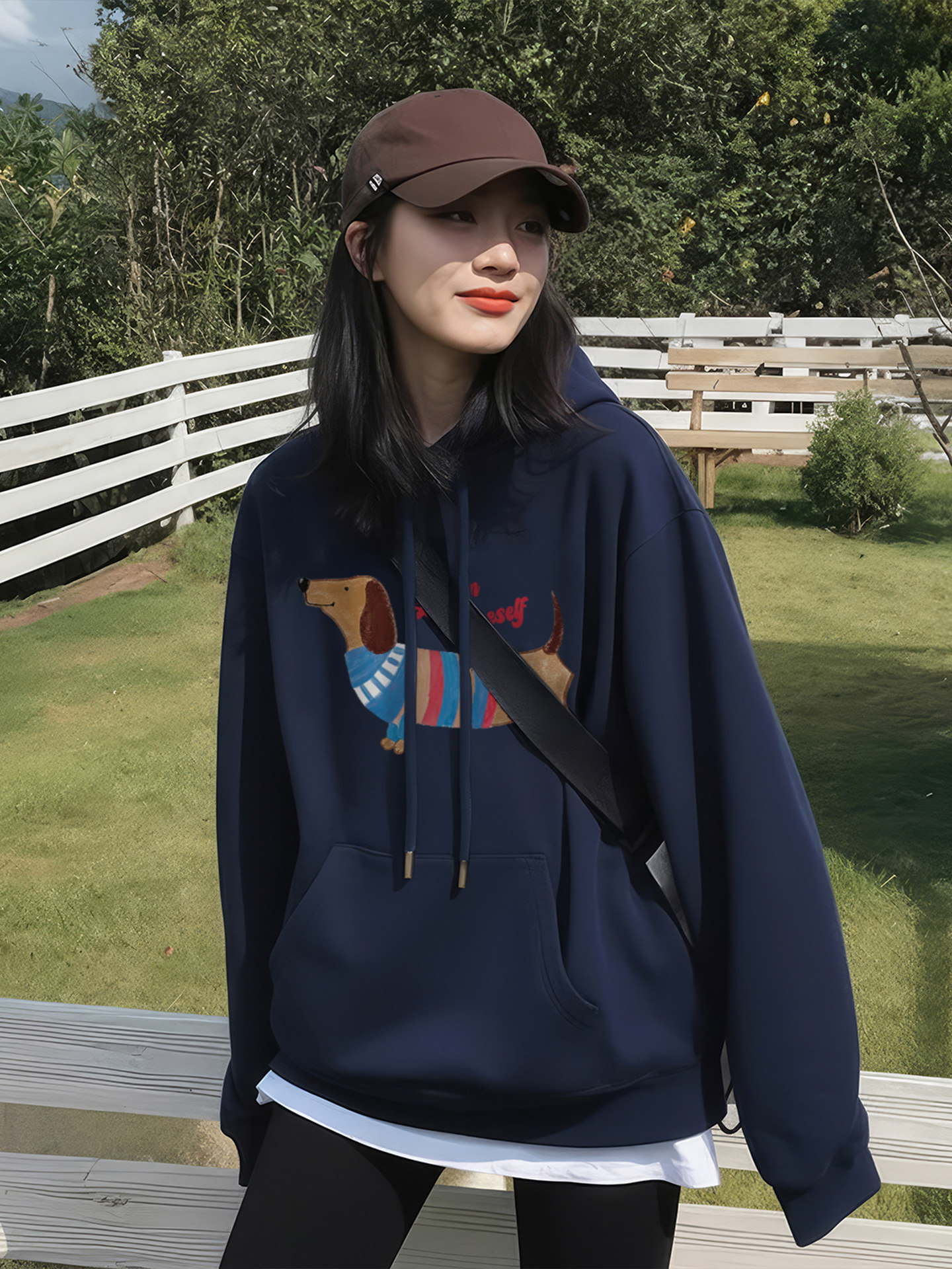 Fleece hooded sweatshirt for women, 2025 new autumn and winter thickened navy blue, super nice long-sleeved top, loose and lazy style