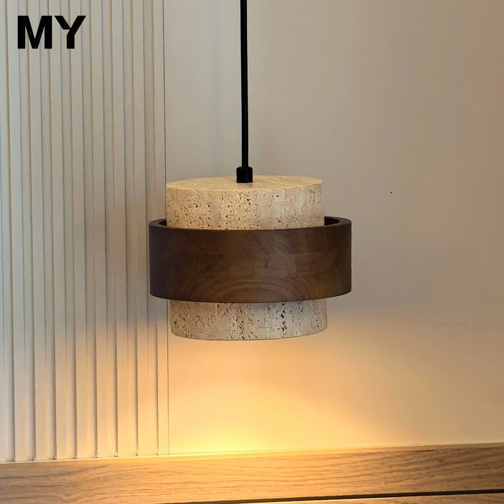 侘寂风中古黄洞石卧室床头吊灯