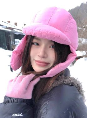 Double inin 轻盈羽绒棉雷锋帽女冬季保暖飞行帽登山护耳帽