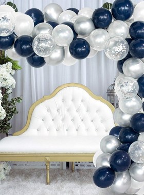 120pcs Macaron Balloons Garland Arch Blue Silver Confetti Ba
