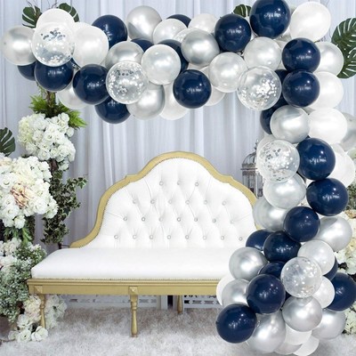 120pcs Macaron Balloons Garland Arch Blue Silver Confetti Ba