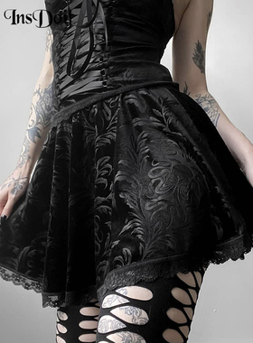 InsDoit Mall Gothic Sexy Summer Skirt Women Veet Black Setwe