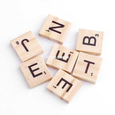 100 Wooden Alphabet Scrabble Tiles Black Letters & Numbe