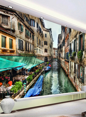 Custom 3D Mural Wallpaper Water City Building Retro Wall