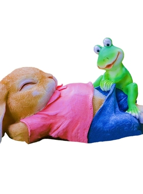 Garden Lying Rabbit and Frog Garden Statue Ornament