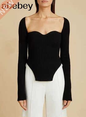 2022 new spring sexy stylish sqaure collar full sleeves knit