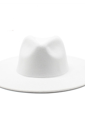 Classical Wide Brim Fedora Hat Black white Wool Hats Men Wom