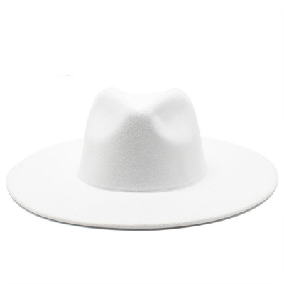 Classical Wide Brim Fedora Hat Black white Wool Hats Men Wom