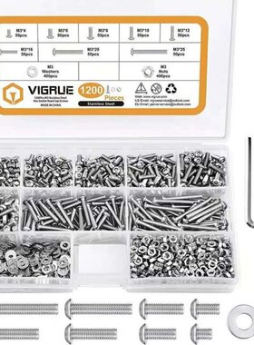 1200Pcs M3 Screw Set 304 stainless steel Round Head Hex Hexa