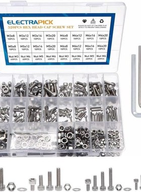 520 Pcs M3 M4 M5 M6 Stainless Steel Hex Socket Cap Head Scre