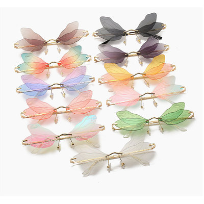 2021 Vintage Dragonfly Wings Sunglasses Fashion Rimless Wome