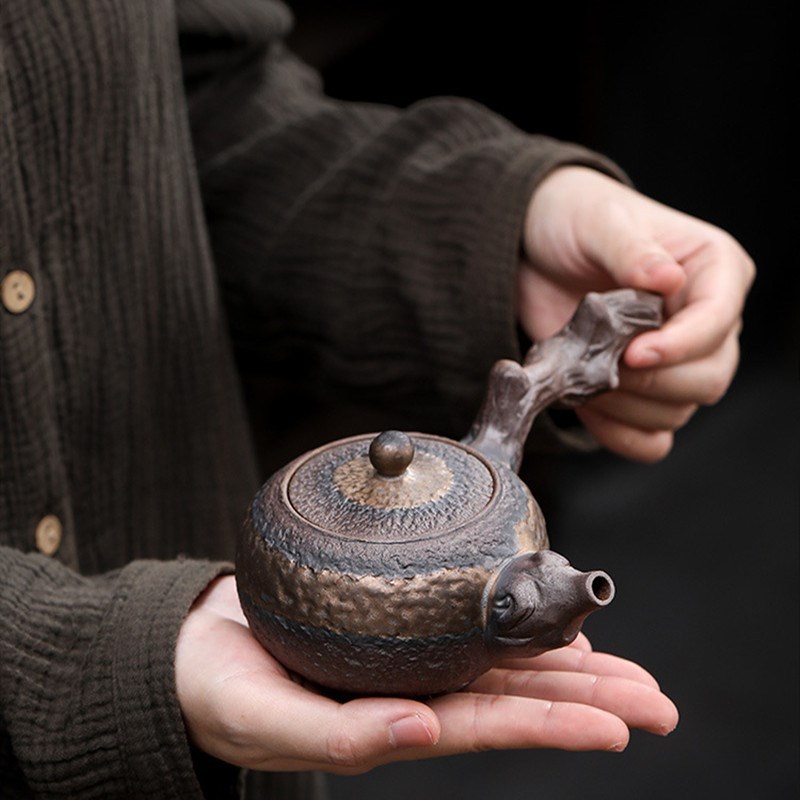 Dry Wood Side Handle Teapot New Vintage Coarse Pottery Handm