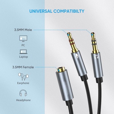 Oppselve 3.5mm Jack Microphone Headset Audio Splitter Cable
