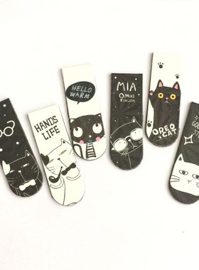 6pcs /Set Kawaii Oreo Cat Cactus Magnetic Bookmarks Books M