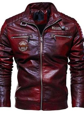 Leather Jacket Men Winter Fleece Motorcycle PU Leahter Jacke