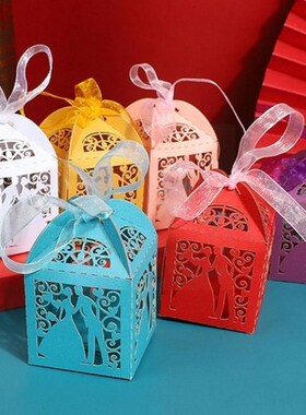 50 Pcs Hollow Wedding Candy Boxes With Ribbon Guests Boxes C