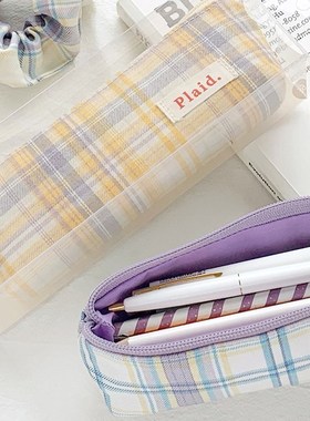 Plaid Pencil Bag Pen Case Fabric Made Basic Color Check Sto