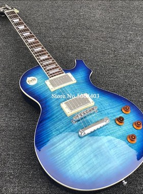 High quality new electric guitar, blue paint, tiger maple ve