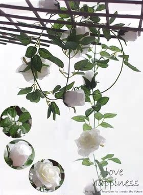 2pcs 2m Artificial Rose Flower Ivy Vine Wedding Decor Real